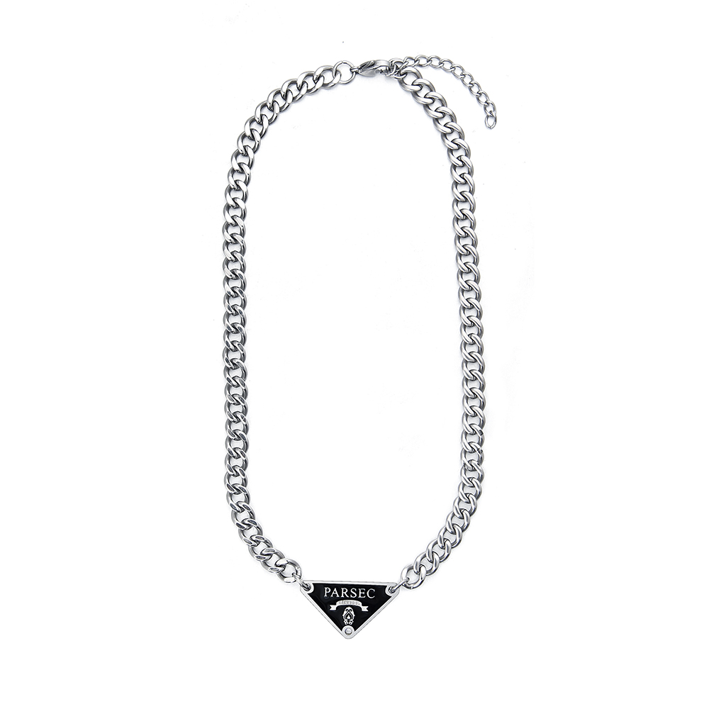 Inverted triangle blogger with the same titanium steel necklace black and white letters hip hop street personality jewelry-image-783289750
