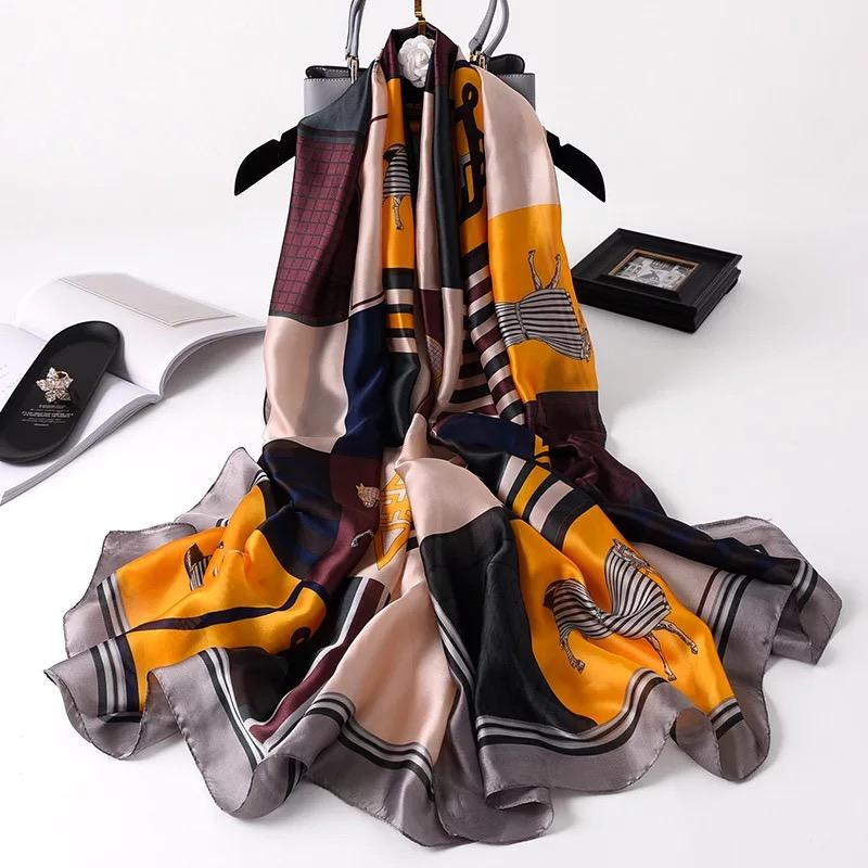 

Scarves 2022 Women Beach Scarf Silk Female Print Shawl Foulard Cover-ups Lady Wrap Bandanna Muffler 180X90CM