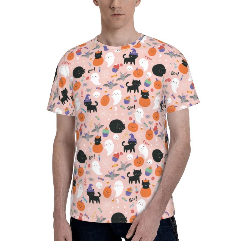 

Men' T-Shirts Halloween Spooky Cat Pumpkin Tshirt Cute Fun Polyester Short-Sleeve T Shirt Printed Summer Tee Mens Oversized, As picture