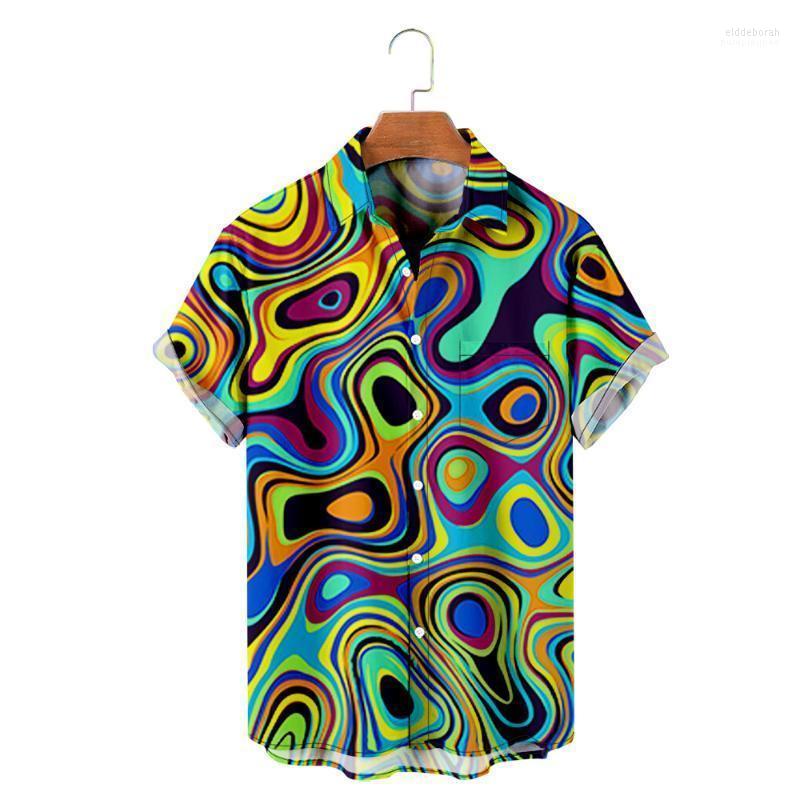 

Men's Casual Shirts Classic Hawaiian For Man Street Harajuku Style Beach Short-Sleeved Skateboard Camisa Masculina Abstract Art Print Eldd22, Hl02509