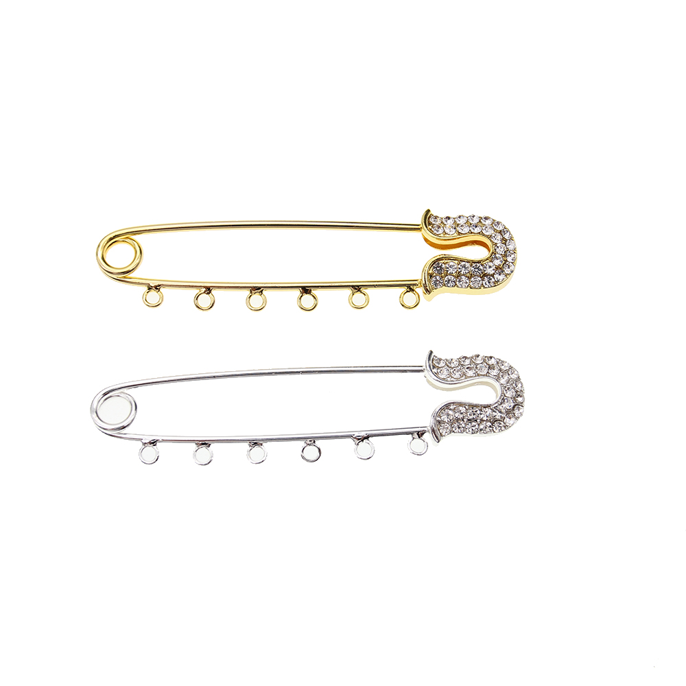 

10 CM Gold /Silver Plated Big Alloy Rhinestone Safety Pins Brooches Crystal Hijab Scarf U Shape Baby Pins With 6 Loops For DIY Jewelry Making