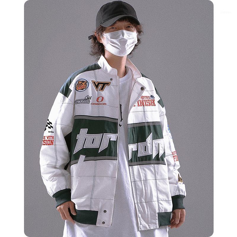 

Men's Jackets Reflective Stripe Racing Suit Heavyweight Clothes Winter Varsity Harajuku Hiphop Streetwear High Street Oversize, White