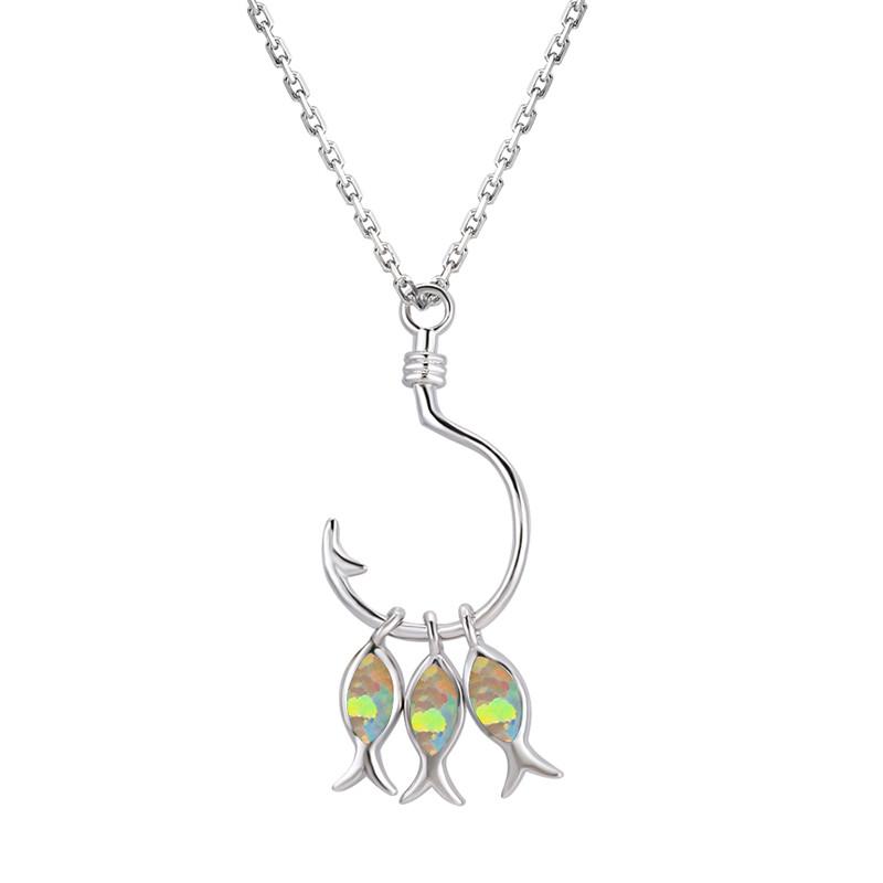 

Pendant Necklaces Cute Female Blue White Opal Necklace Fashion Silver Color Animal Chain For Women Wedding Fish Hook NecklacePendant