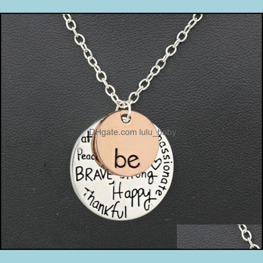 

Pendant Necklaces Pendants Jewelry "Be" Graffiti Friend Brave Happy Strong Thankfl Charm 24" Womens Two-Tone Necklace Sister Friendship Dr