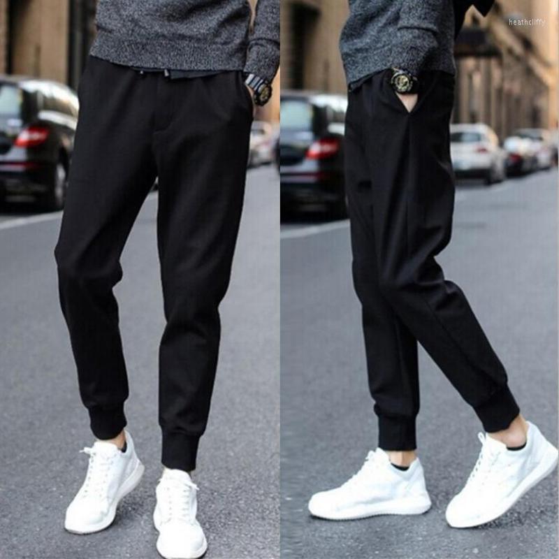 

Men' Jeans Men' Drawstring Feet Sports Pants And Leisure Solid Color Trousers Leather Rope Regular Style Fashion Casual TrousersMen, Bk