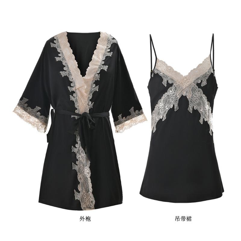 

Women's Sleepwear Summer Spring Lace Sexy Pajamas Female Suspender Sling Nightdress Hollowed Out Simulation Silk Home Clothes Nightgown With
