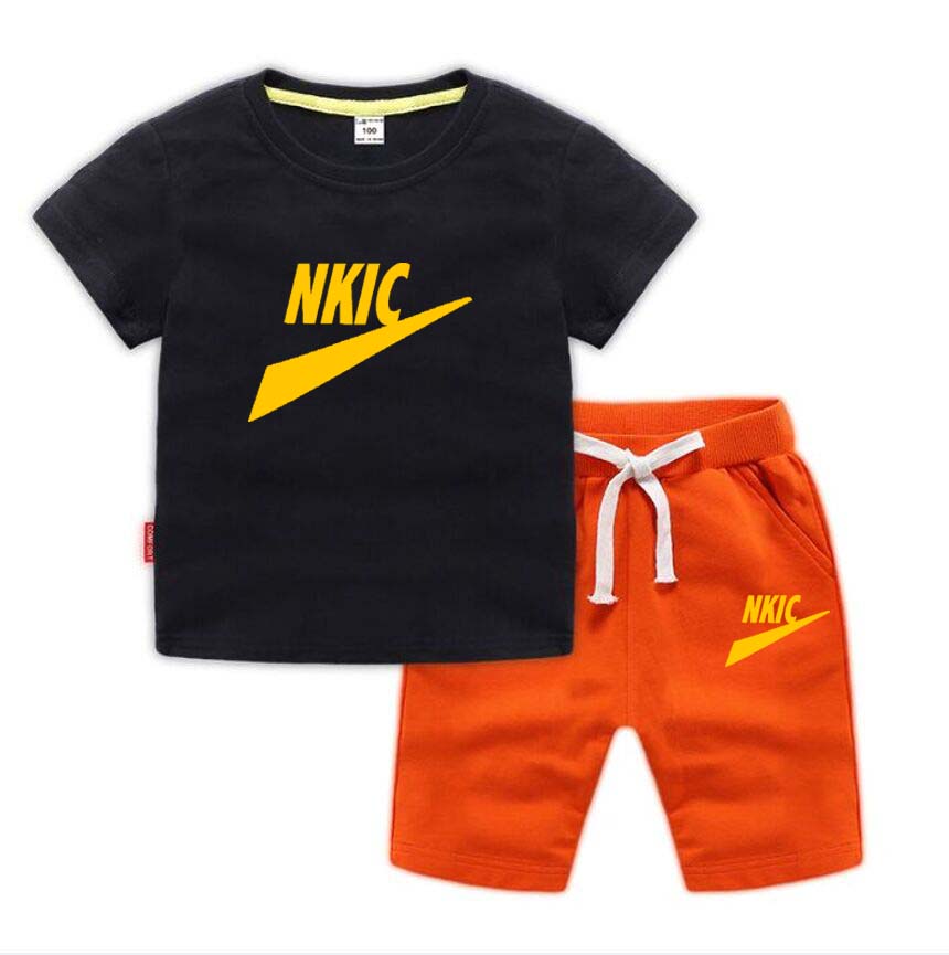 New 2 Pcs Novelty Summer Baby Boy Sport Outfits Clothes Sets Girls Clothing Solid Top T-Shirt Shorts Children Tracksuit For Kid High Quality-image-771648669