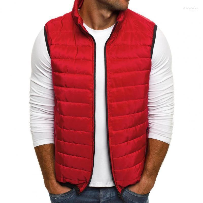 

Men's Vests Men Vest Solid Color Sleeveless Padded Stand Collar Down Waistcoat For Daily Wear Phin22, Red