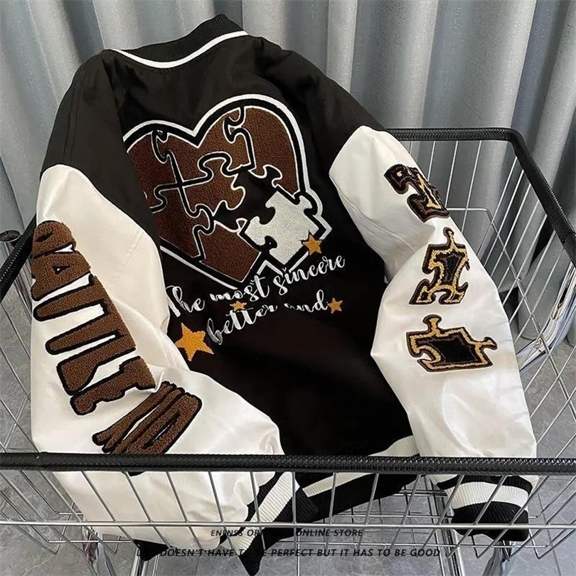 

Spring and autumn retro quilted embroidered baseball uniform jacket men women loose br street couples shirt 220815