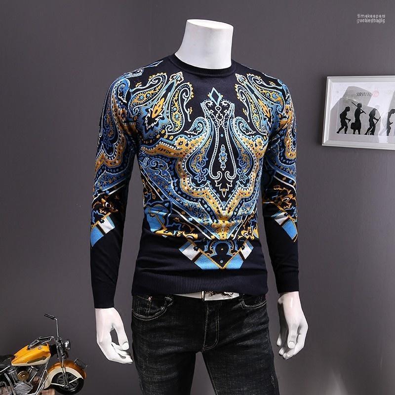 

Men's Sweaters Printing Vintage Mens Slim Fit Knitting Pullovers Punk Style High Street Autumn Thin Long Sleeve O-Neck Male Plus Size Time22, As picture