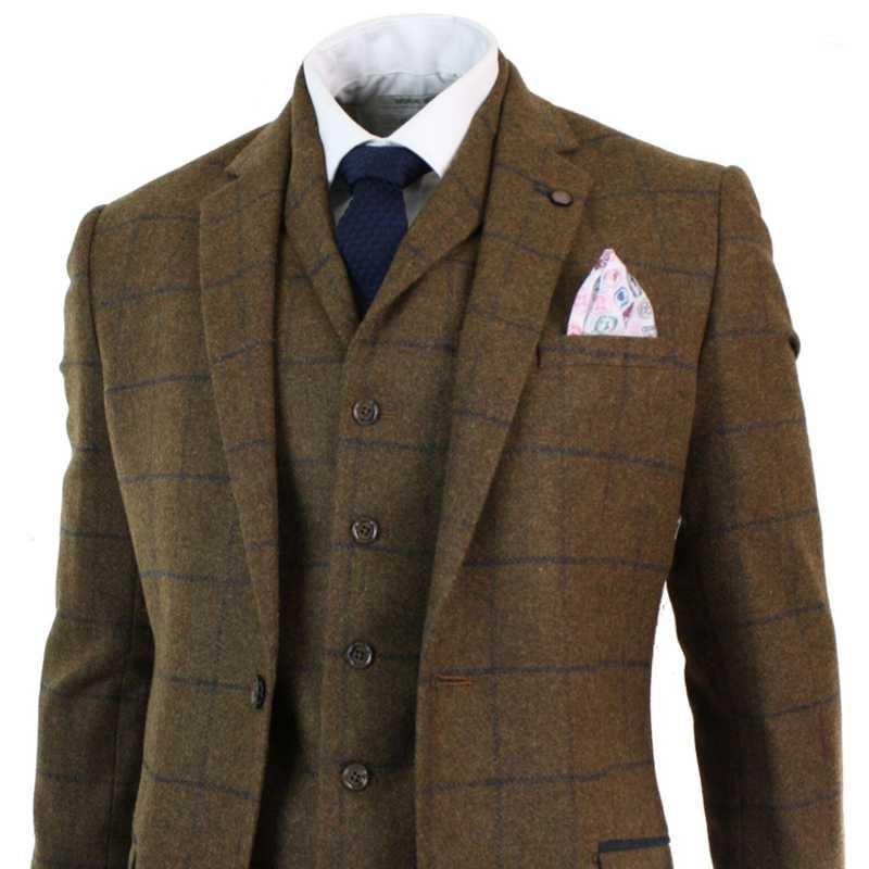 

Men's Suits & Blazers 2022 Est Brown Mens 3 Piece Suit Peaky Blinders Tweed Style Check Wool Herringbone Costume Homme, Army green
