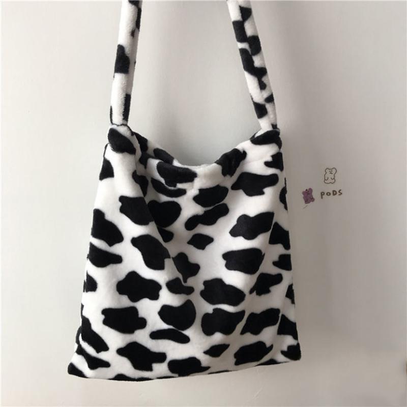

Evening Bags Korea Vintage Fashion Messenger Bag Harajuku Cow Pattern Plush Casual Women Kawaii Shoulder Big-capacity Shopping BagEvening, 01