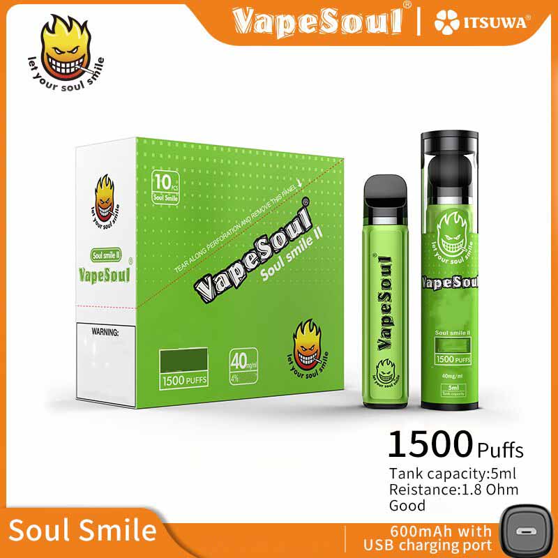 

100% Original Cigarettes 1500puffs II Vapesoul Rechargeable Pen Smile Battery Plus 5ml E Disposable 600mah Vapes Pens Vape XXL Fngks