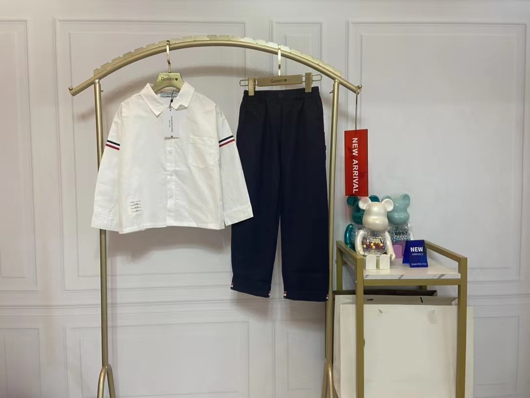 

kid boy clothing sets blue shirts and black trousers fashion designer boutique clothes wholesale 2022 autumn