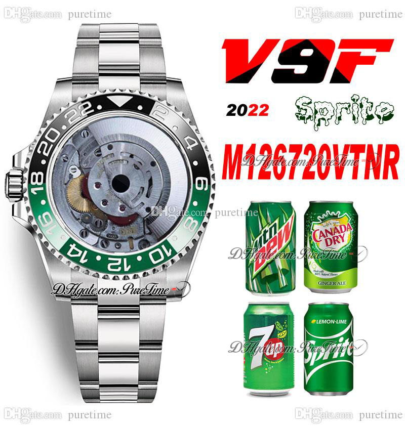 

V9F V4 GMT II A3285 Automatic Mens Watch Sprite Black Green Ceramic Bezel 904L OysterSteel Bracelet Left Hand Crown Same Serial Card Super Edition Watches Puretime A1, Customized enhanced waterproofing servic