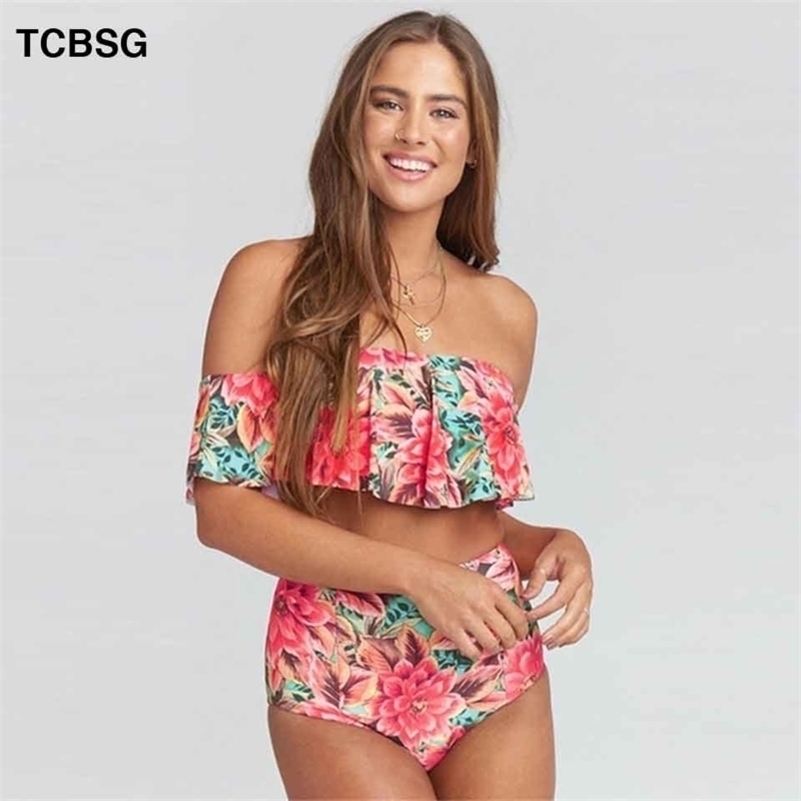 

TCBSG Sexy Bikini Women Swimsuit Ruffle Swimwear Female Striped Biquini High Waist Bathing Suits Off Shoulder Swimwear Bikinis Y200824, 04