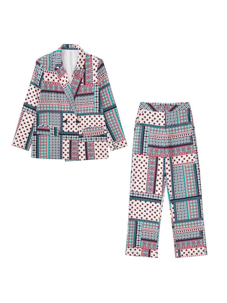 

Women's Two Piece Pants Summer Women Pant Suits Sets Casual Print Blazers Coats And Trousers Female Fashion Street Suit ClothingWomen's