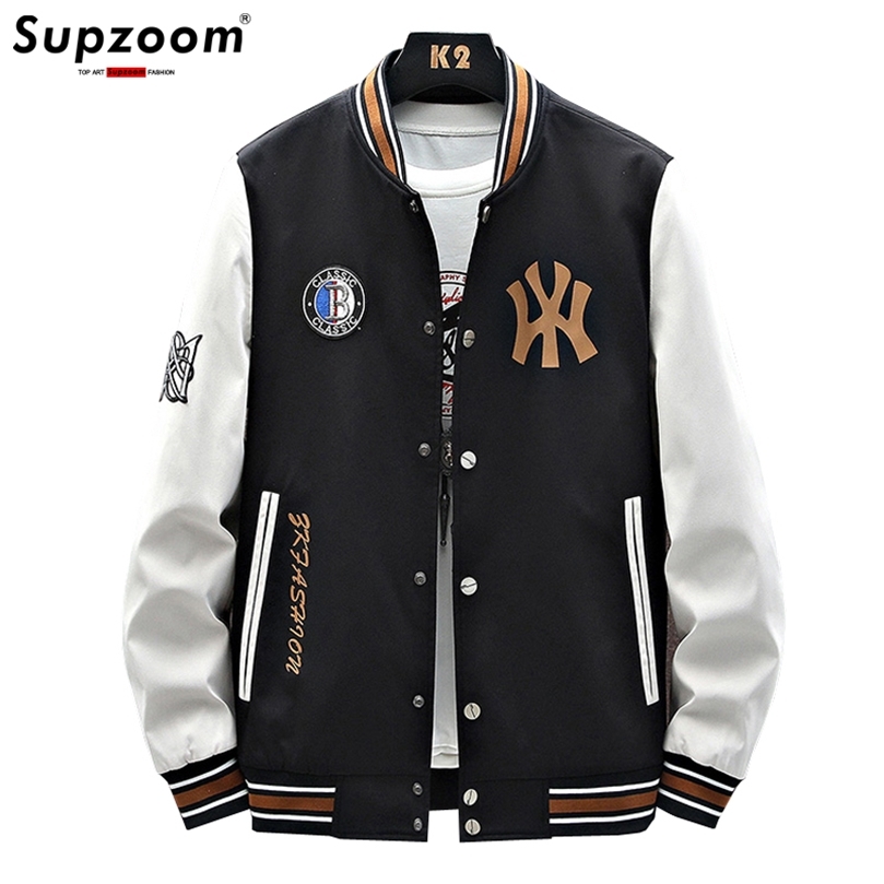 

Supzoom Arrival Top Fashion Baseball Students Fat Teenagers Preppy Style Rib Sleeve Print Bomber Jacket Brand Clothing 220816, Black
