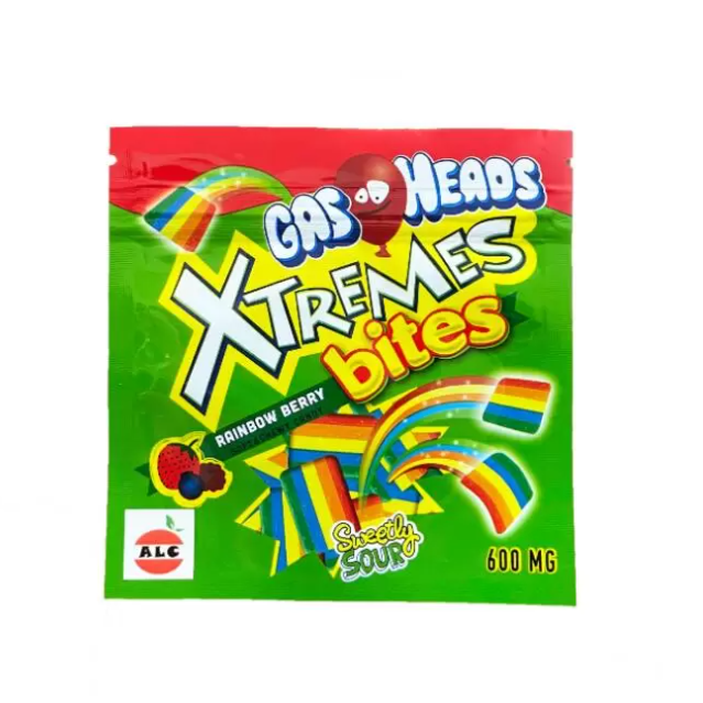 

Empty 600mg Gas Heads Mylar Bags Smell Proof Xtremes Bites Rainbow Berry Sweetly Sour Edibles Gummies Package