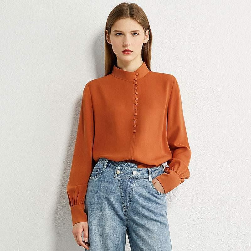 

Women Shirts 2022 Long Sleeve Solid Tops Tees Korean Style Chiffon Loose Blouses Mujer De Moda Female Autumn Blusas 1103 Women, Orange