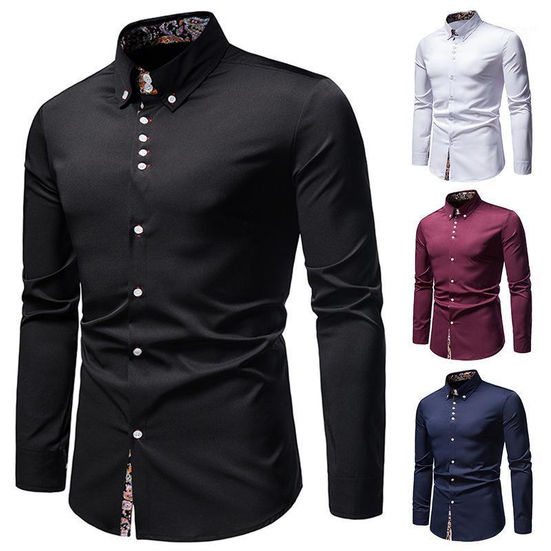 

High Quality Shirts Fashion Long Sleeve Business Casual Daily Party Dress Men, Wine red