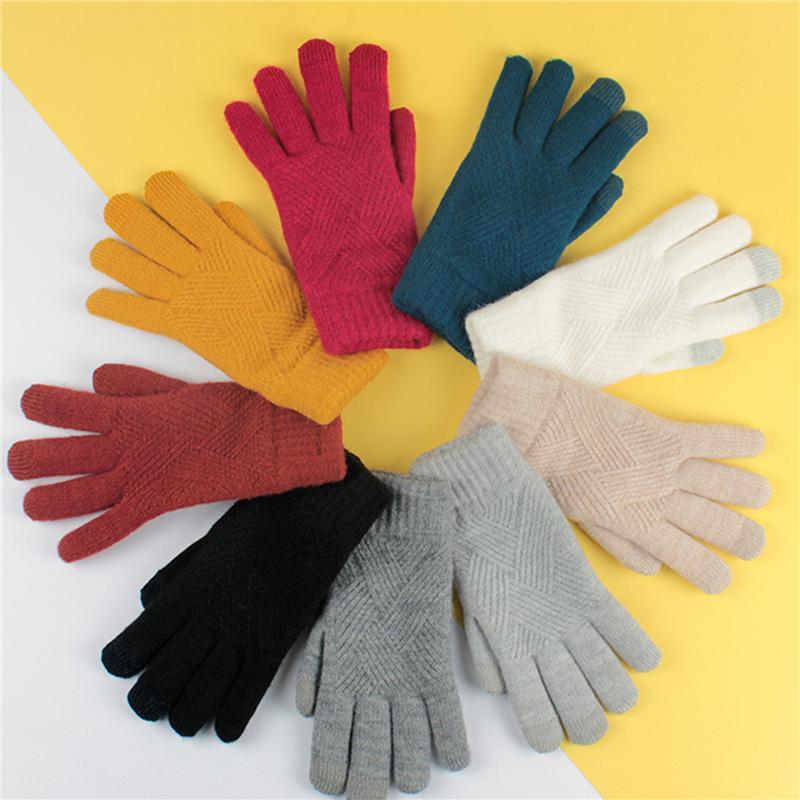 

Five Fingers Gloves Unisex Winter Single Layer Non-slip Elastic Warm Driving Women Jacquard Wool Knit Touch Screen Cycling Mittens
