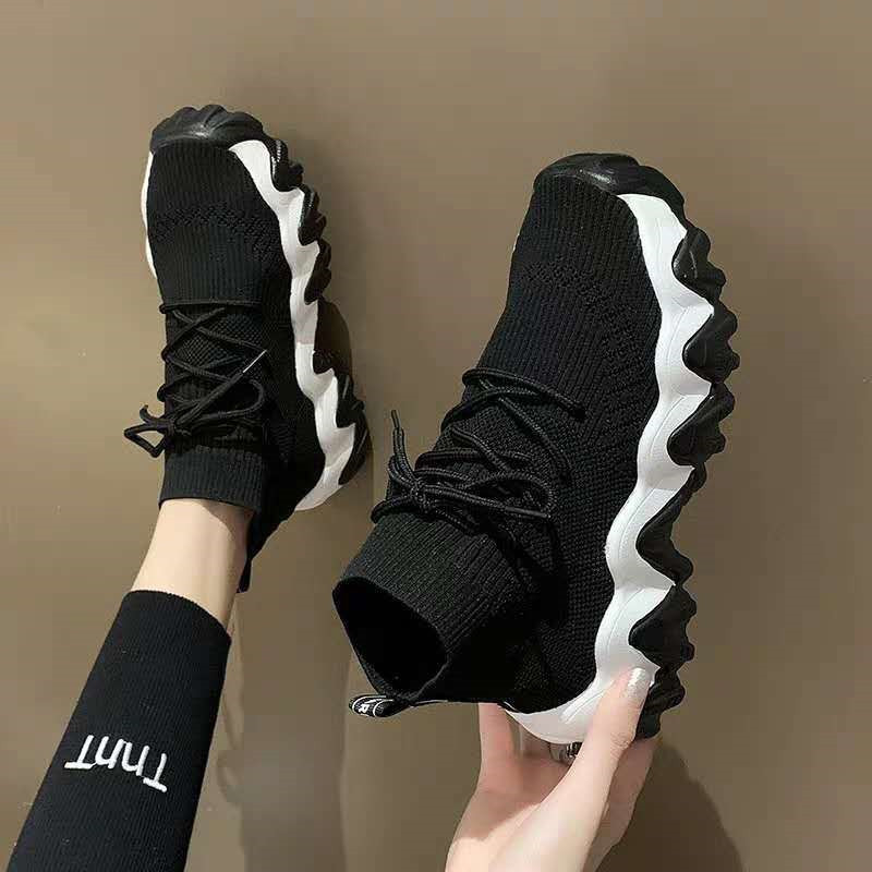 

Women Sneakers Fashion Orange Sock Shoes Casual Platform Slip On High Top Boots Tennis Basketball Running Trainers 0613, Black
