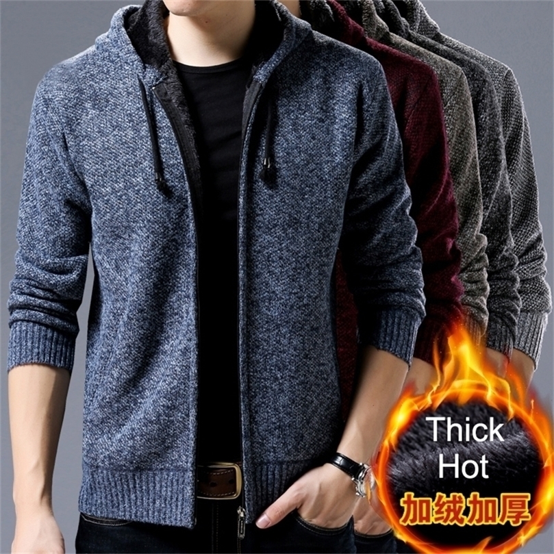 

Thick Sweater Men Hooded Autumn Winter Solid Thicken Outwear Sweater coat Casual Cardigans Velvet inside Big size 3XL GFM95 201202, Deep grey