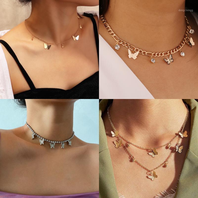 

Pendant Necklaces Sequin Star Butterfly Drop Necklace Double Layer Clavicle Chain For Women Rhinestone Jewelry Gift