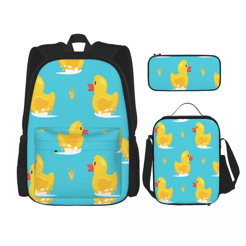 

Backpack 3pcs/set Cartoon Rubber Duck And Golden Crown On Blue Backpacks School Bags For Boys Girls Students Travel Bag Casual Mochila, Black