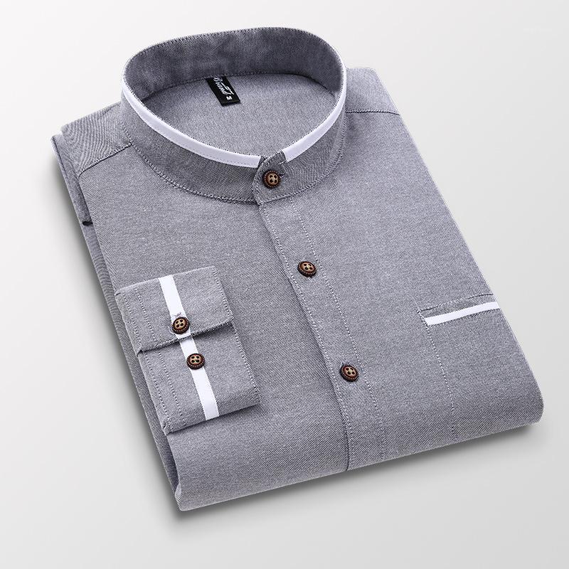 

Men's Casual Shirts Clothing Long Sleeve Regular-fit Button-down Thick Solid Oxford Dress White Shirt Single Patch Pocket Stand