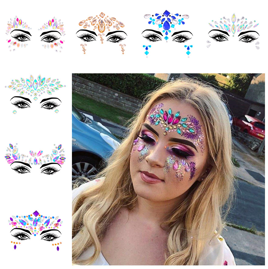 

3D Crystal Sticker Face Sticker Music Festival Trendy Shiny Acrylic Drill Masquerade Face Decoration Temporary Tattoo Sticker