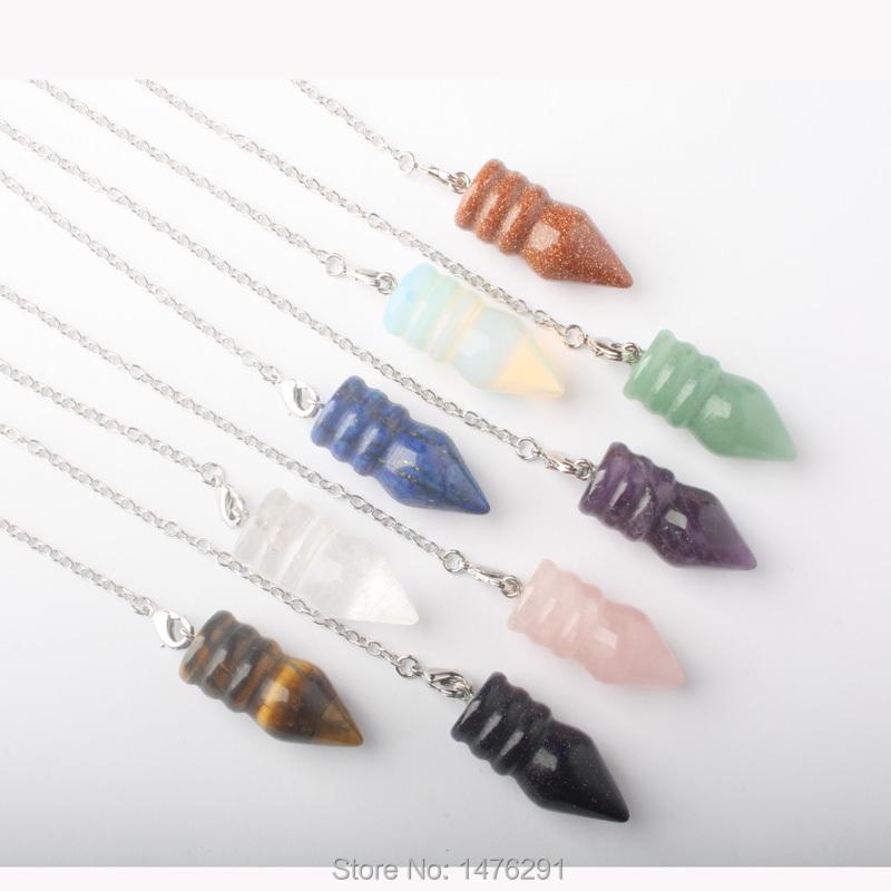 

Pendant Necklaces Natural Pink Quartz Lapis Lazuli Amethysts Dowsing Pendulum Pyramid Pendants Healing Amulet Crystal 1PCSPendant