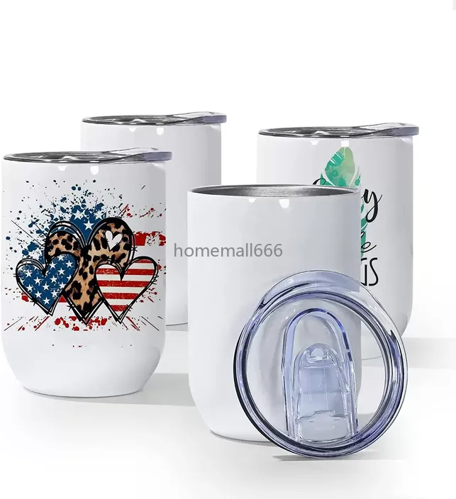 

12Oz Sublimation Wine Tumblers Blanks Straight Stainless Steel Insulated Mug for Full Wrap Heat Transfer with Spill-Proof Sliding Lid for Coffee Cocktails AA