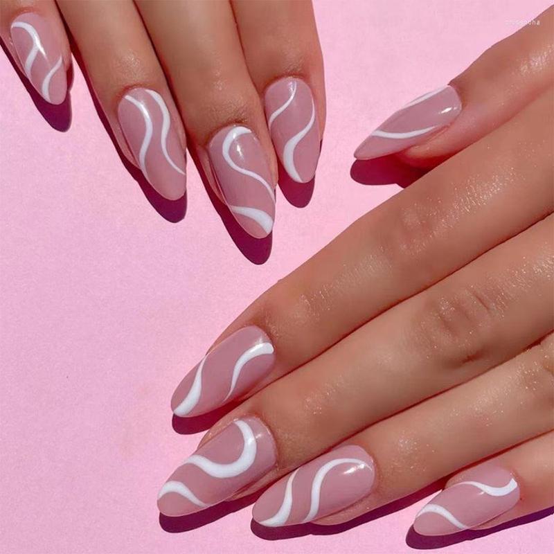 

False Nails 24pcs Fake Stiletto French Ripple Wear Long Paragraph Fashion Save Time Wearable Nail Patch Press On DL Prud22, As show
