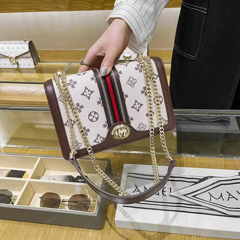 

Female Bag 2021 New Crossbody Fashion Shoulder Bag Handbag Small Square Bag Spring and Summer New Chain Women Leather Handbags, Beige