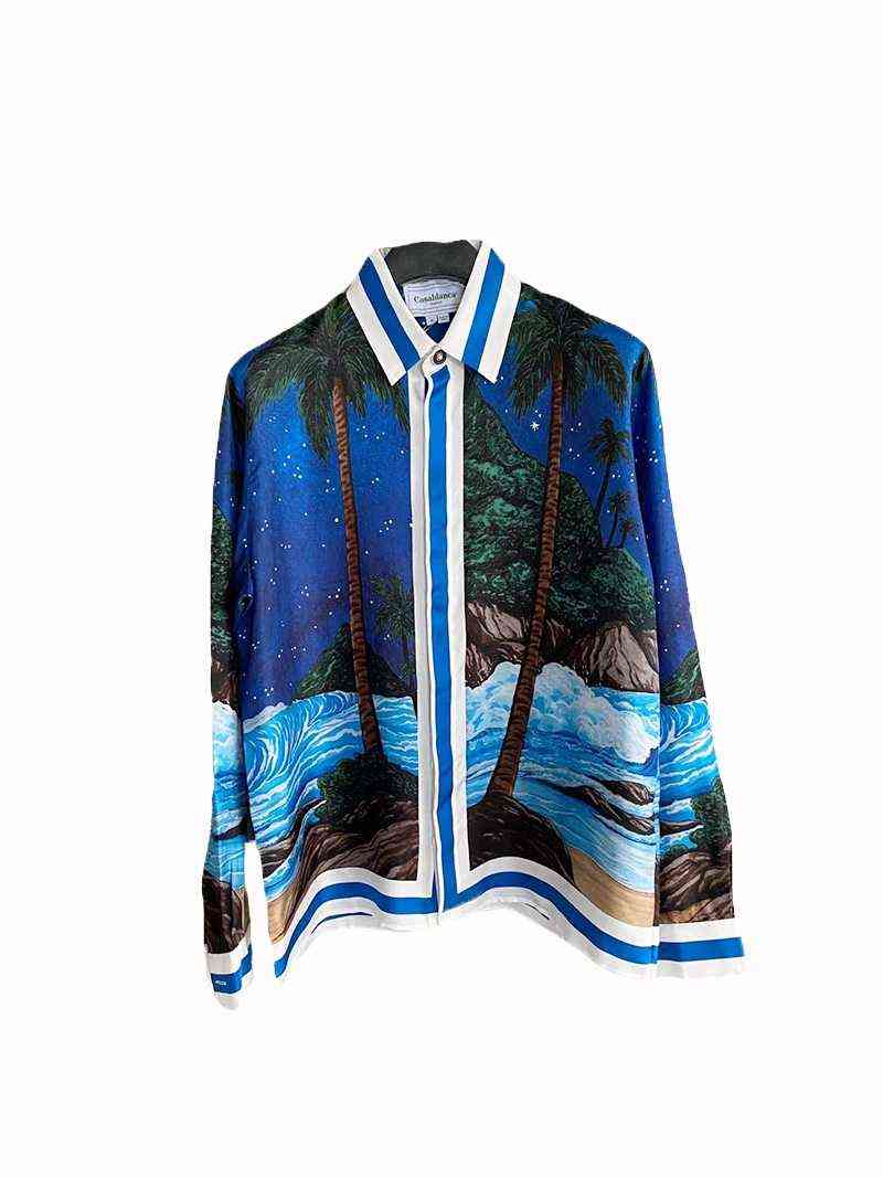 

Casablanca Island Night Moon Sicilian Men and Women Hawaii Long Sleeve Shirt Designer Button Up Shirts, As shown in figure