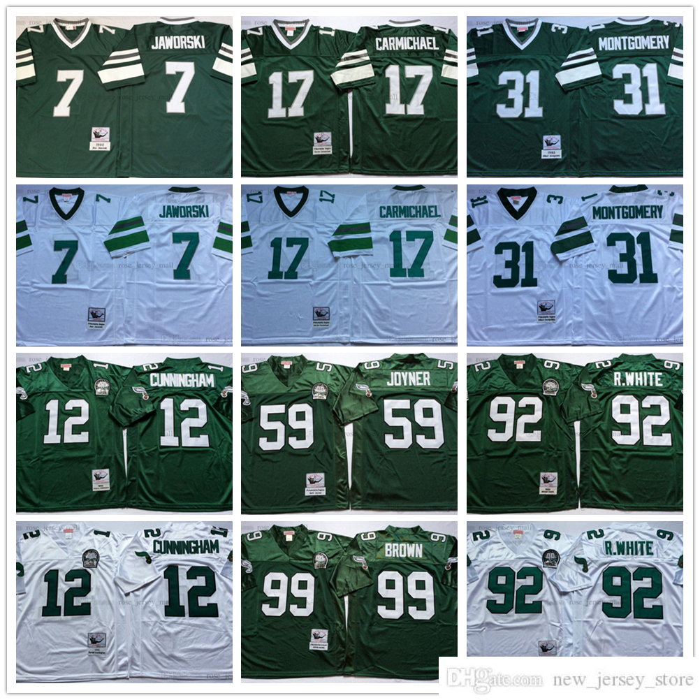 

NCAA Vintage Mitchell and Ness Football 12 Randall Cunningham Jerseys 92 Reggie White 99 Jerome Borwn Seth Joyner Wilbert Montgomery Harold Carmichael Ron Jaworski, Same as picture