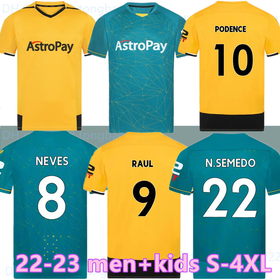 

S-4XL 22 23 Wolves Soccer Jerseys ADAMA KILMAN SEMEDO RAUL NETO NEVES 2022 2023 Wanderers J.OTTO PODENCE GIBBS WHITE Wolverhampton Football Shirts Men Kids Kit uniform, 22-23 away