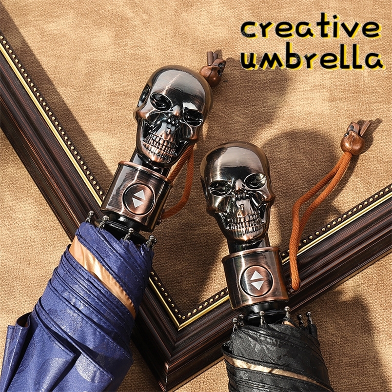 

fully automatic Folding Umbrella Windproof Metal McQueen skeleton handle sunscreen umbrella For men 220426