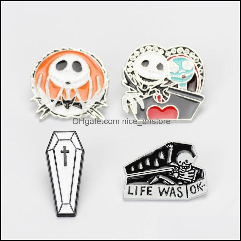 

PinsBrooches Jewelry Fashion The Nightmare Before Christmas Brooch Jack And Sally Skl Exquisite Pin Punk Lover Hall Dh0Dj