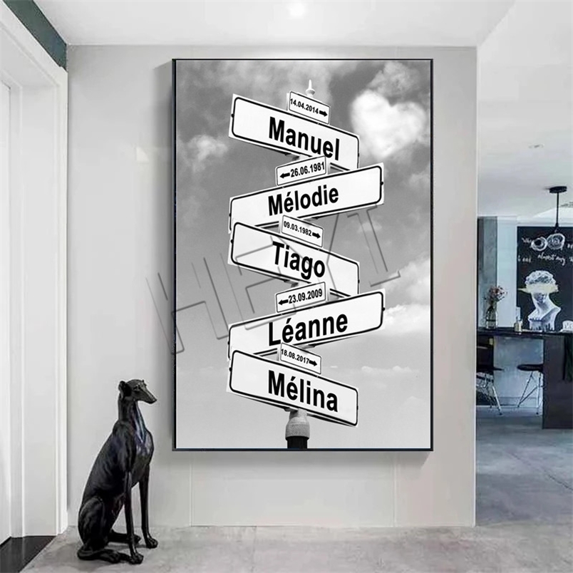 

Personalized Intersection with 26 NamesDates Heart Cloud Canvas Painting Wall Art Custom Gift Family Street Sign 220614