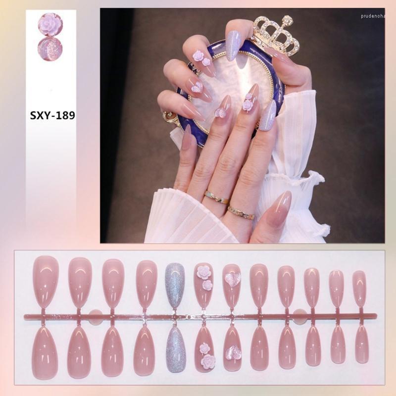 

False Nails 24PCS 3D Pink Floral Fake Long Pointed Head Sweet Style Artificial With Jelly Gel/Glue SANA889 Prud22, Jelly glue model