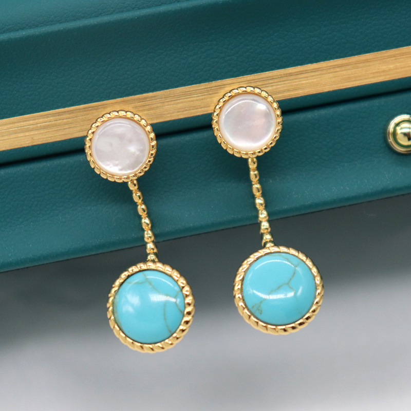 

New designed Vintage stud earings eight awn star compass Double Sided colorful shell Agate Rose des Vents women's earring hoop Designer Jewelry High quality