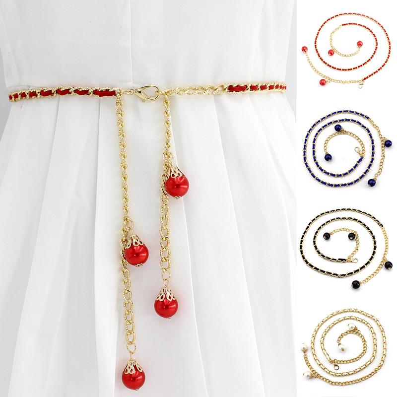 

Belts Pearl Dress Retro Fine Belt Metal Hook Fashion Female Waistband Replacement Korean Version Sweet Women Girdle, White