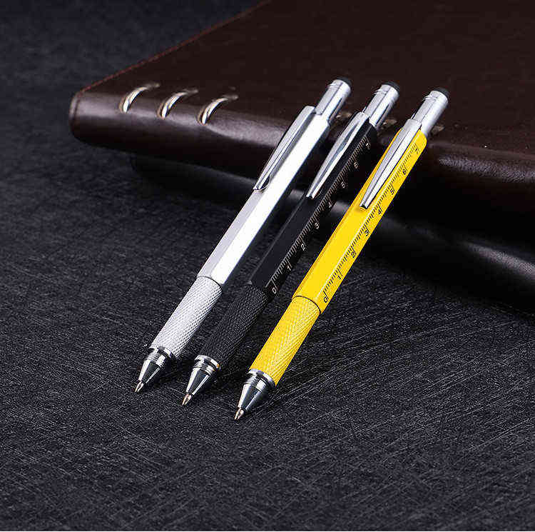 

Semi 50pcs Metal Scale Ruler Pen with Level Tool Screwdriver Multifunctional Ballpoint, Black golden