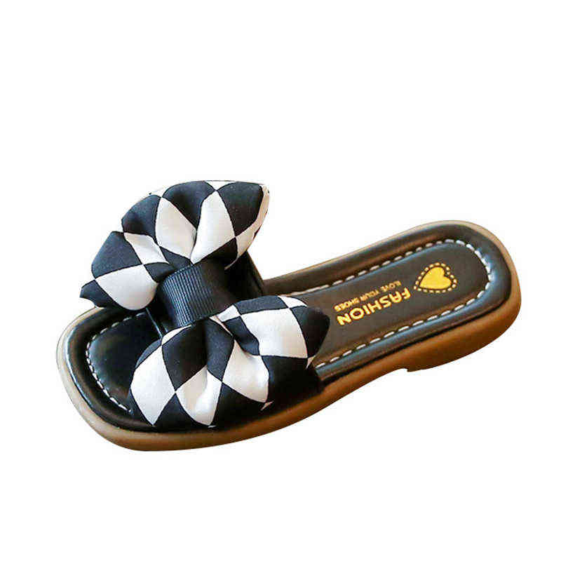 

Kids Shoes Bowtie Slides Girls Slippers 2022 Summer Children Beach Shoes Baby Casual Shoes Plaid Butterfly Knot Kids Slippers G220415, Black