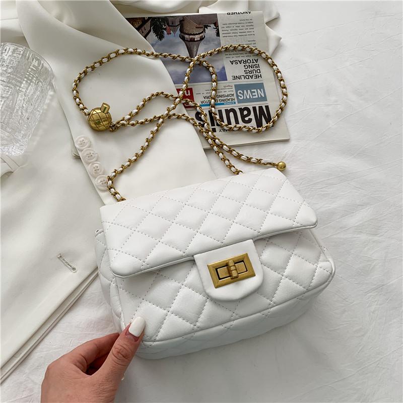 

Evening Bags Solid Color Shoulder Bag For Woman Fashion Plaid Leather Flip Designer Handbags And Purses Casual Ladies Crossbody BagsEvening, White