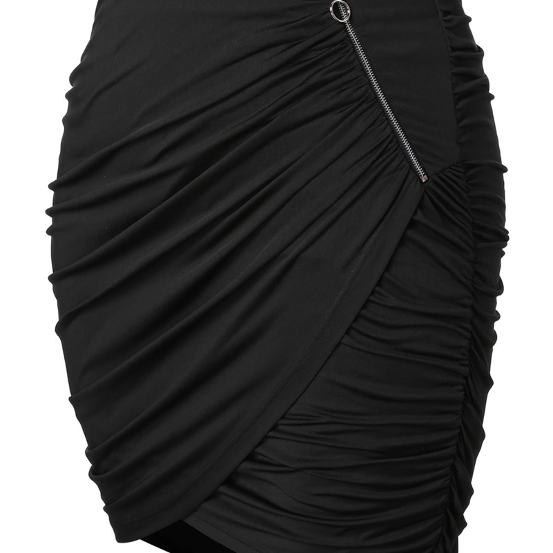 

ROL Plus Size Zipper Asymmetrical Ruched Skirt Women Skirt Mini Casual Office Skirt Faldas Mujer Moda Spring Summer 5XL Y200326, Black