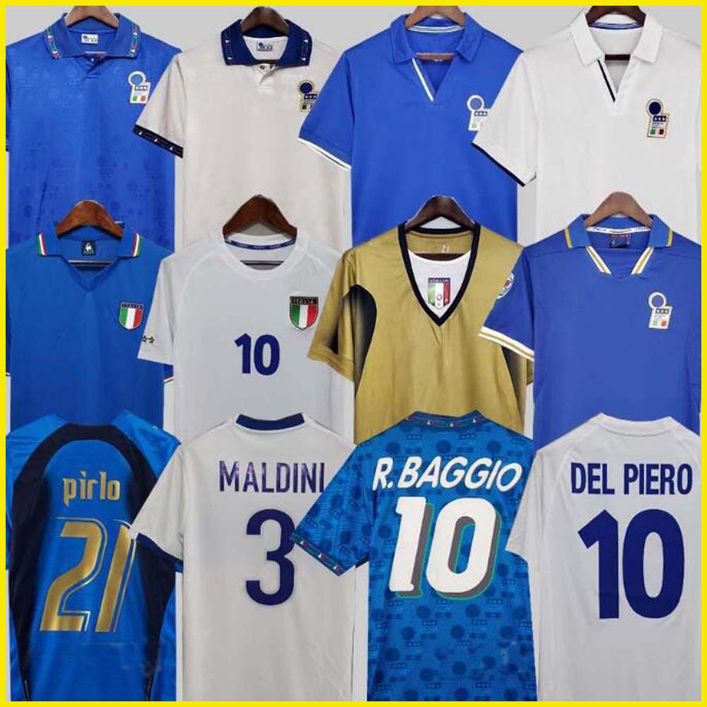 

1982 Italys Retro soccer Jersey 1990 1996 1998 2000 HOME FOOTBALL 1994 Maldini Baggio Donadoni Schillaci Totti Del Piero 1986 2006 goalkeeper Pirlo Inzaghi buffon